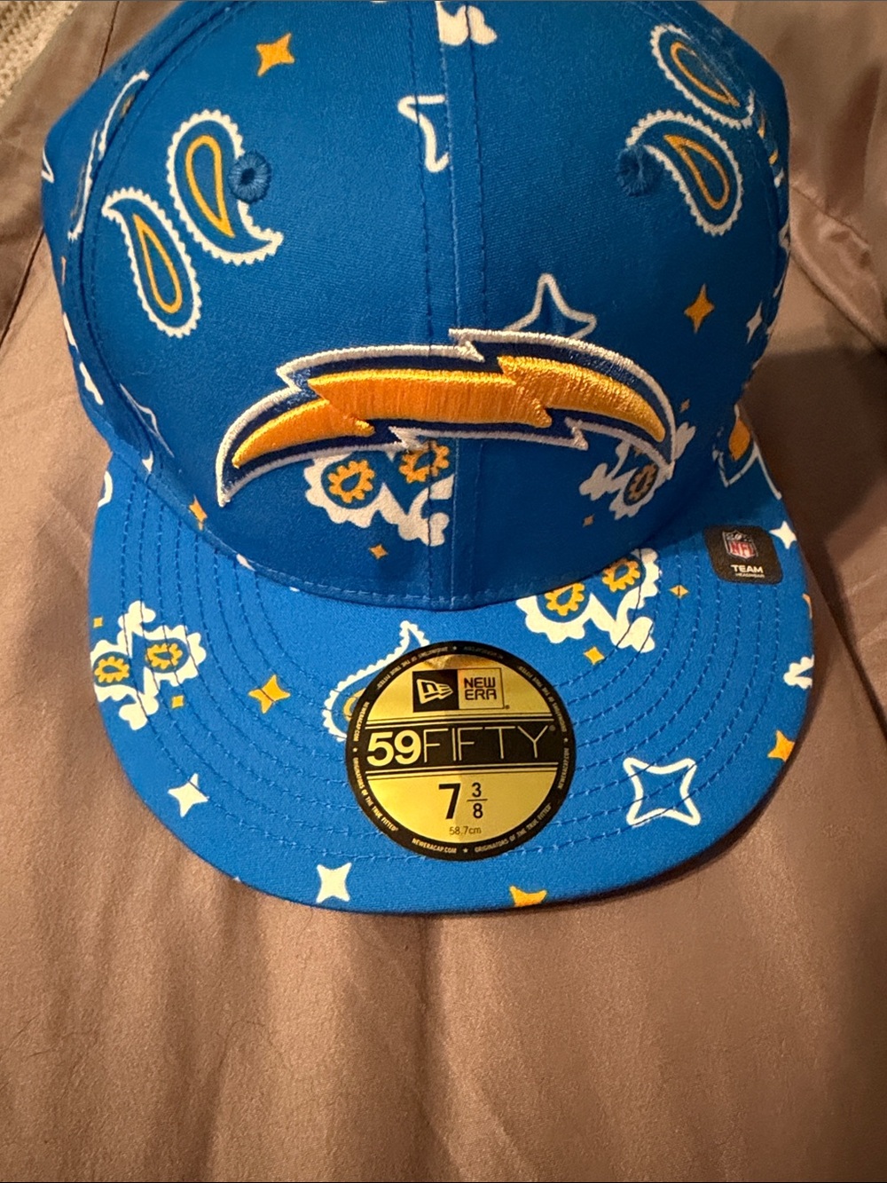 New Era Blue and Yellow Chargers Paisley 59FIFTY Fitted Hat